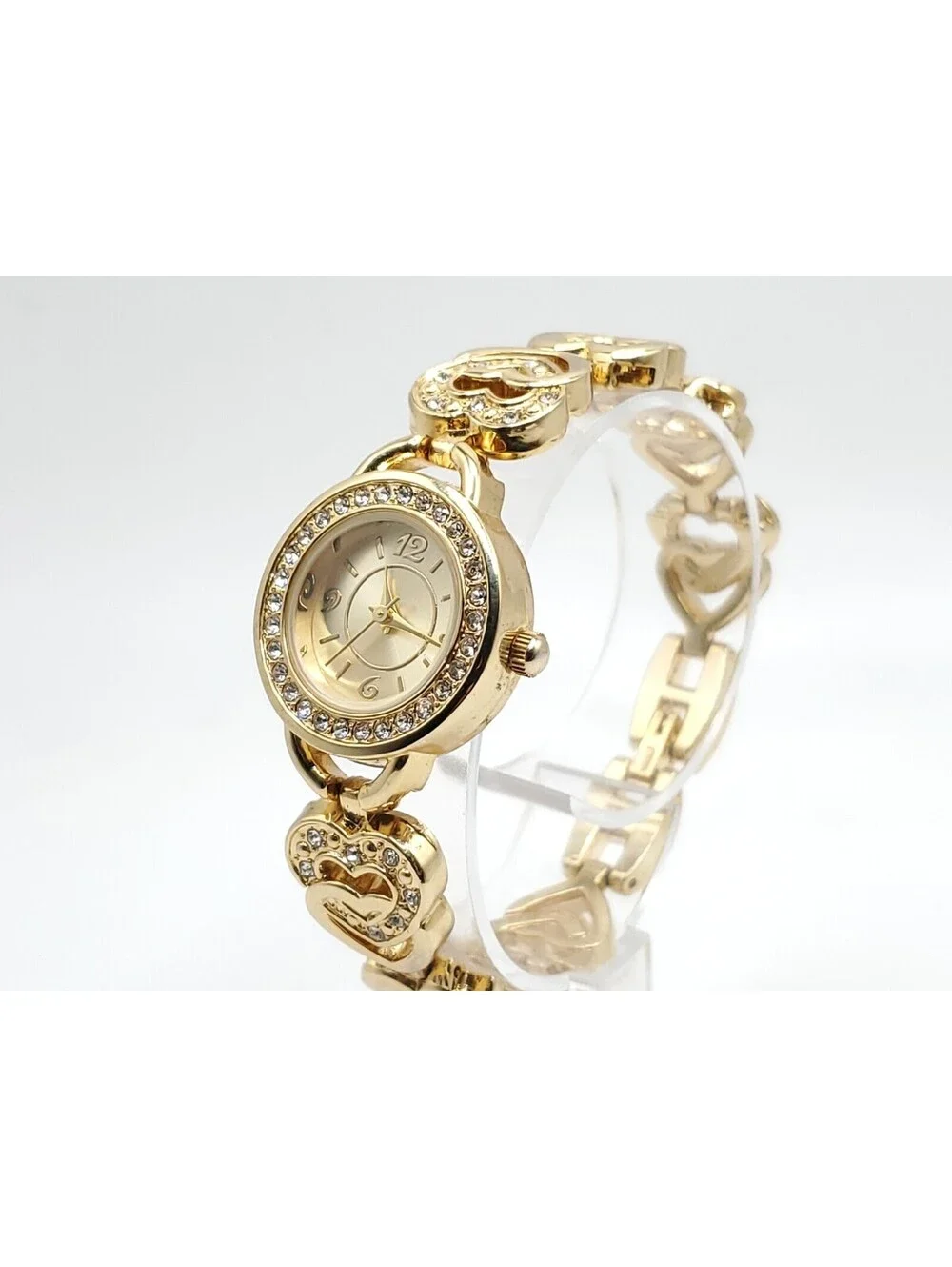 Quartz Womens Watch New Battery Gold Tone Heart Band 22mm